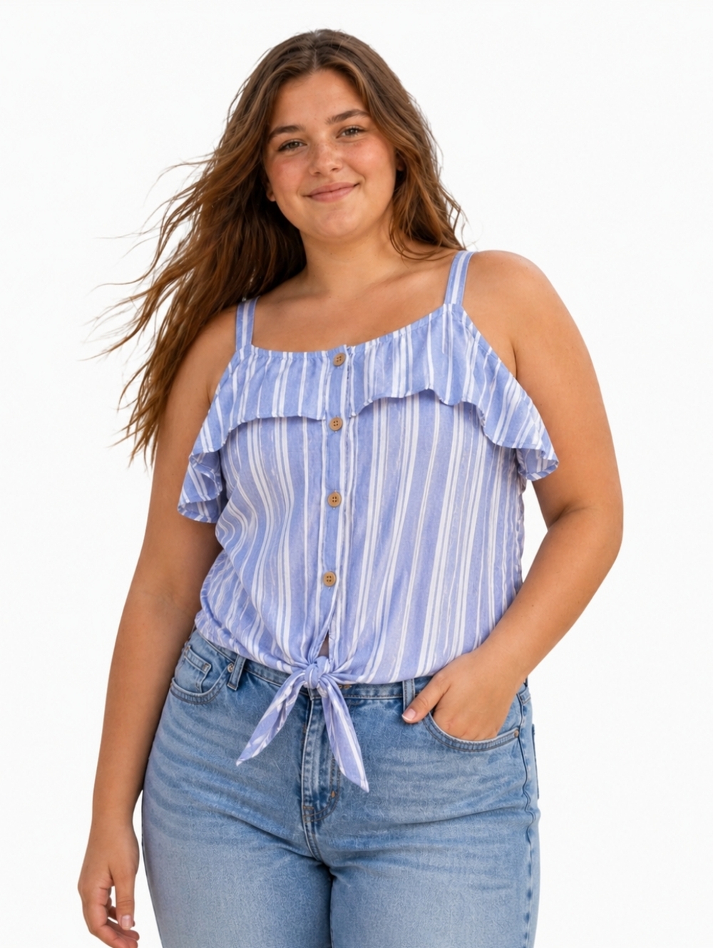 SO Blue White Stripe Tie Front Crop Top 14 Plus NWT